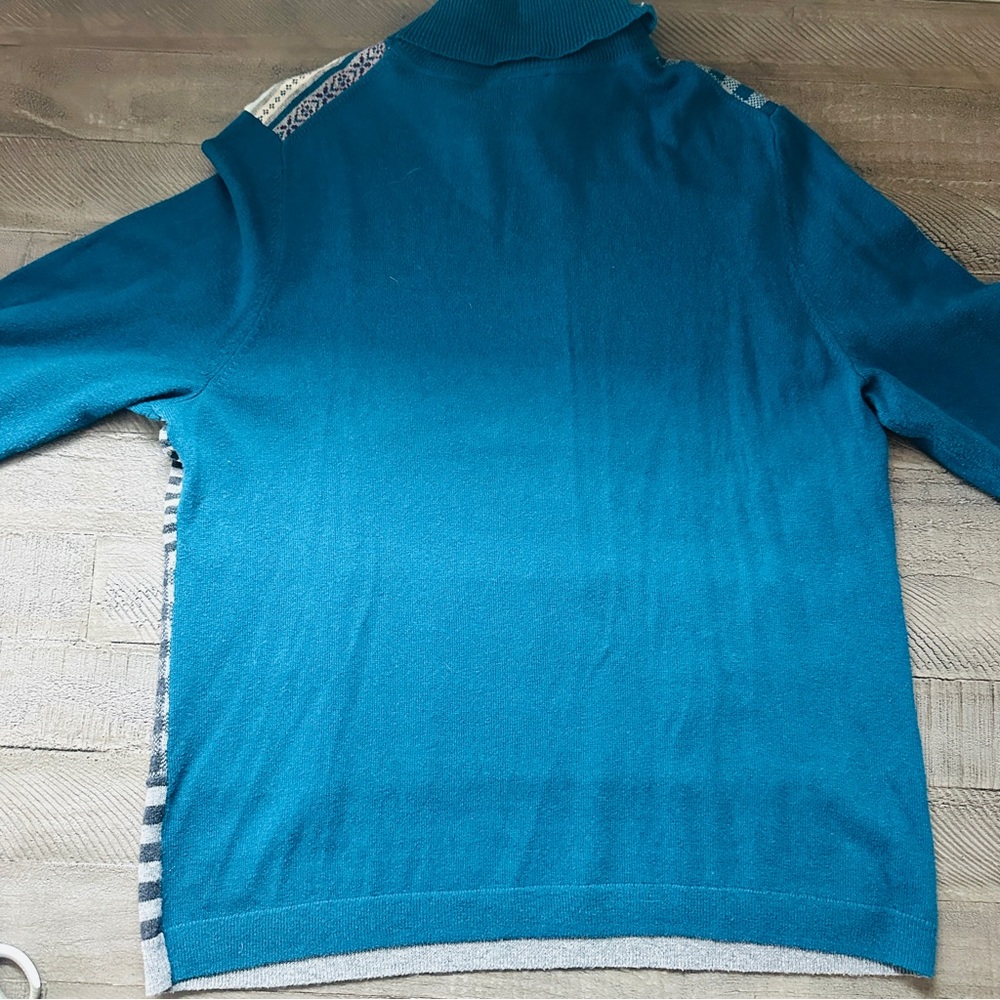 Talbots Teal And Gray Patchwork Turtleneck Sweater - image 6
